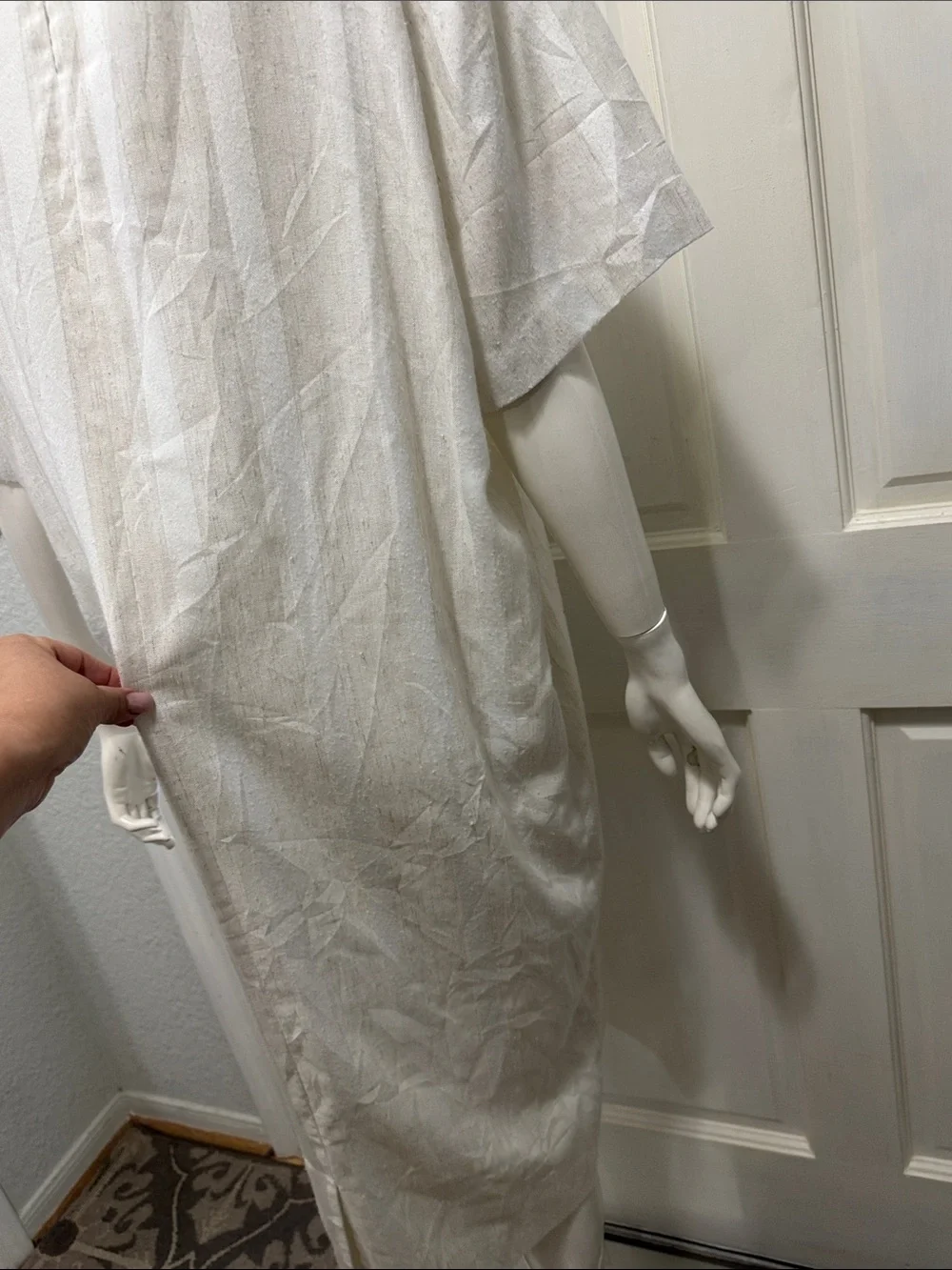 SCHRADER II Vintage white/cream Striped Midi Dress 80s Cotton Button Down Sz 18W